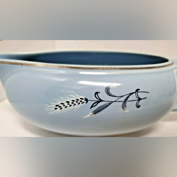 Vintage Taylor Smith & Taylor Pebbleford Blue Creamer Wheat Design Silver Trim - Picture 2 of 6